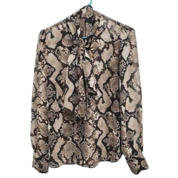 Altuzarra Womens Blouse Top Small Brown Bow Tie Snakeskin Puff Sleeve Carrier - Picture 1 of 8